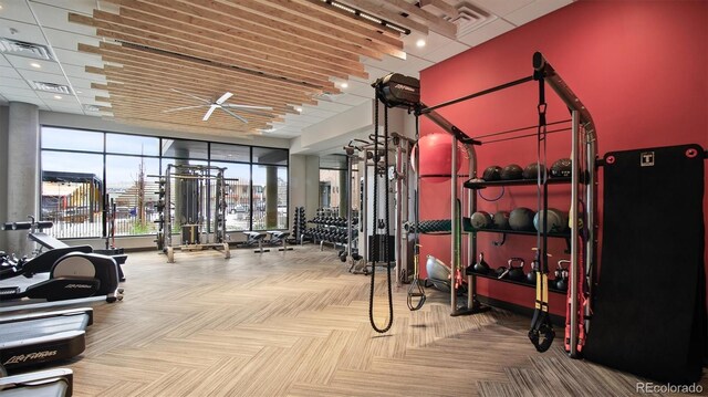 20 Wilcox St Unit 517, Castle Rock, CO 80104 - exercise room with carpet and ceiling fan