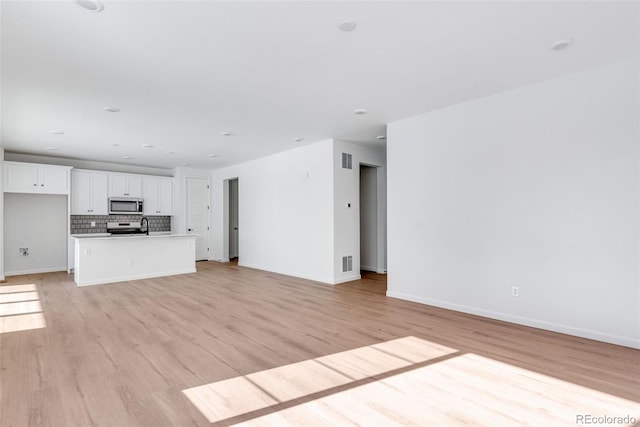 unfurnished living room with light hardwood / wood-style flooring