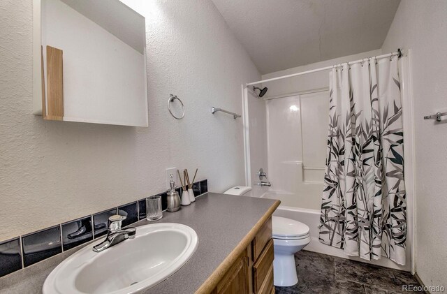 492 Kimmes Ln, Breckenridge, CO 80424 - bathroom with toilet, shower / tub combo, vanity, and a textured wall
