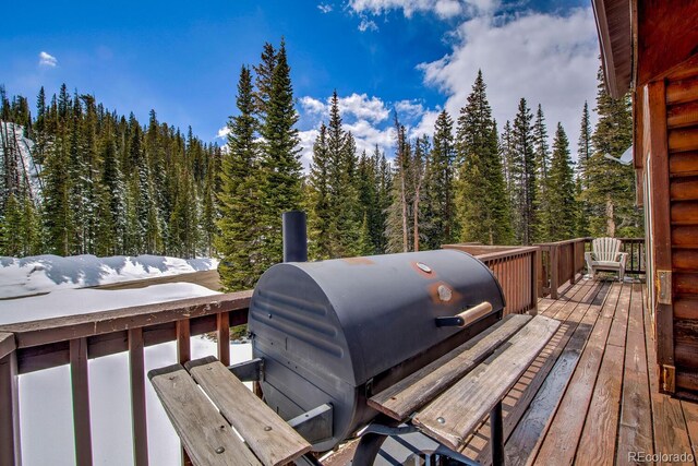 492 Kimmes Ln, Breckenridge, CO 80424 - wooden terrace with a forest view