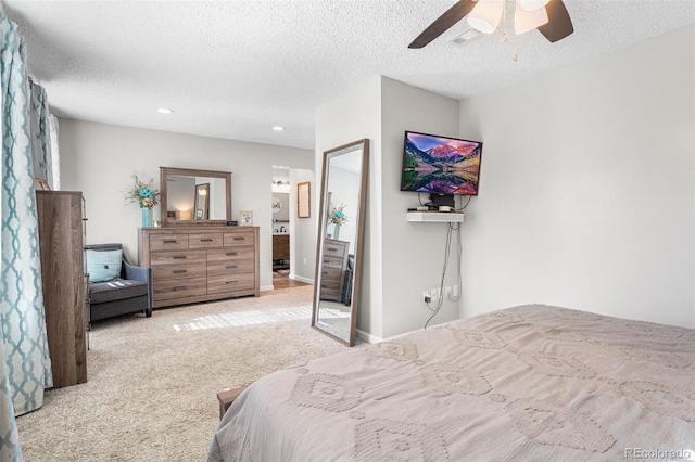 4733 S Vivian Ct, Morrison, CO 80465 - bedroom featuring carpet floors, recessed lighting, a textured ceiling, and a ceiling fan
