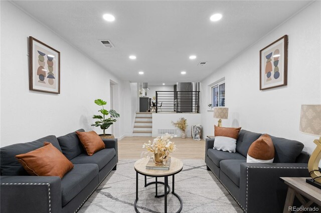 living room featuring light hardwood / wood-style floors