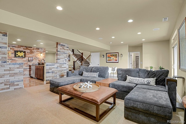 living room with light tile patterned floors