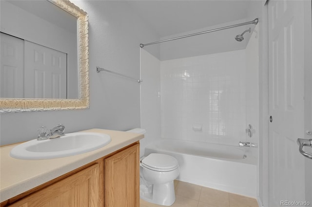 3590 S Malaya St, Aurora, CO 80013 - bathroom with shower / washtub combination, toilet, tile patterned flooring, and vanity