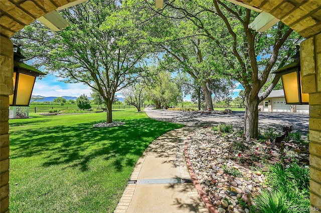 view of yard featuring a mountain view