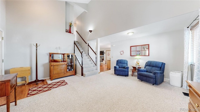 living area featuring carpet