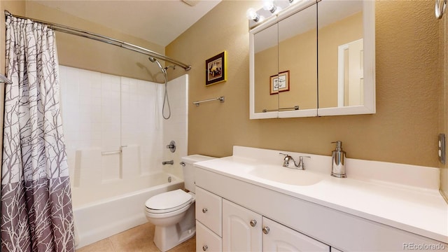 full bathroom featuring tile patterned flooring, toilet, vanity, and shower / bath combo