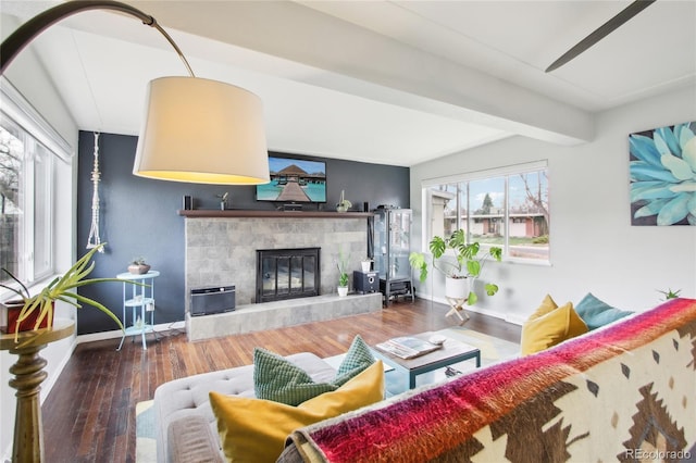 6188 S Westview St, Littleton, CO 80120 - living room featuring baseboards, wood finished floors, and a fireplace