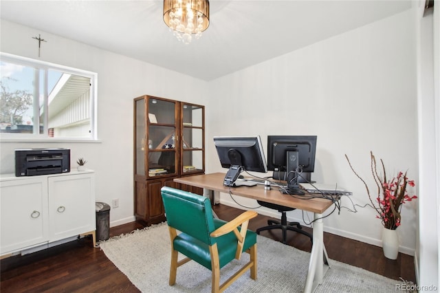 6188 S Westview St, Littleton, CO 80120 - office with dark wood-type flooring, baseboards, and a notable chandelier