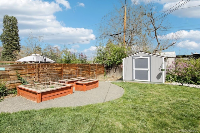 6188 S Westview St, Littleton, CO 80120 - view of yard with a storage shed, fence, an outbuilding, and a vegetable garden