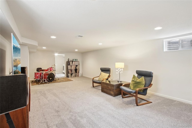 6188 S Westview St, Littleton, CO 80120 - sitting room with carpet floors, baseboards, recessed lighting, and visible vents