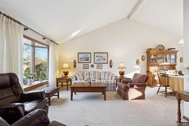 2013 S Holland St, Lakewood, CO 80227 - living room with carpet and vaulted ceiling with beams