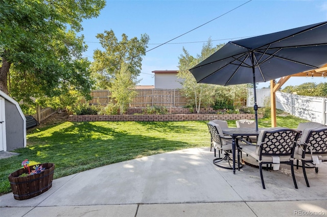 view of patio with outdoor dining area and a fenced backyard