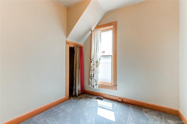 empty room with carpet, vaulted ceiling, and a wealth of natural light