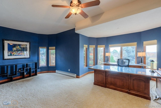 7022 Secrest Ct, Arvada, CO 80007 - carpeted office space with baseboards, a wealth of natural light, baseboard heating, and a ceiling fan
