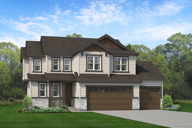 1771 Jennifer St, Brighton, CO 80601 - craftsman house with stone siding, a front lawn, driveway, and roof with shingles