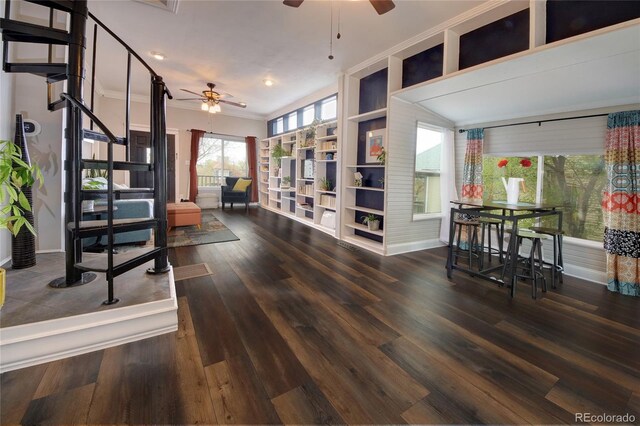 114 N 7th St, Colorado Springs, CO 80905 - interior space with baseboards, built in features, ceiling fan, and wood finished floors