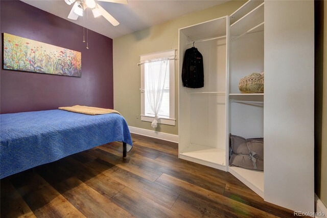 114 N 7th St, Colorado Springs, CO 80905 - bedroom featuring baseboards, ceiling fan, and wood-type flooring
