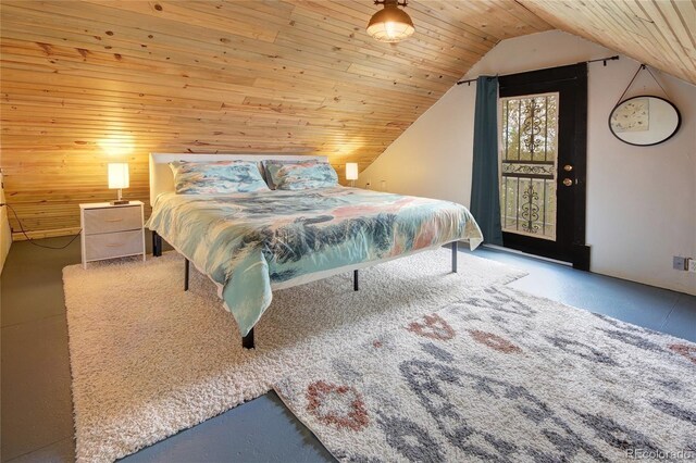 114 N 7th St, Colorado Springs, CO 80905 - bedroom featuring access to outside, wood ceiling, and lofted ceiling