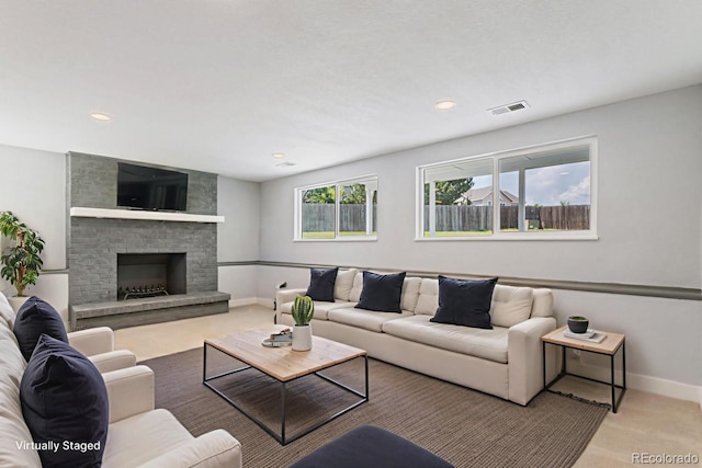 4740 W 108th Pl, Westminster, CO 80031 - carpeted living area with recessed lighting and a fireplace