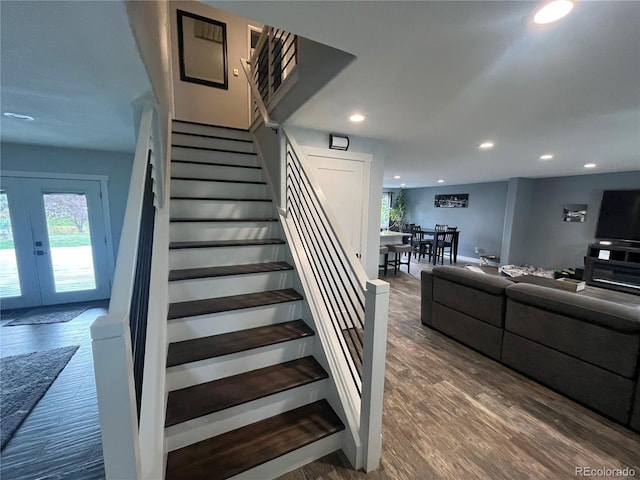 1158 E Easter Ct, Centennial, CO 80122 - staircase with recessed lighting, healthy amount of natural light, french doors, and wood finished floors