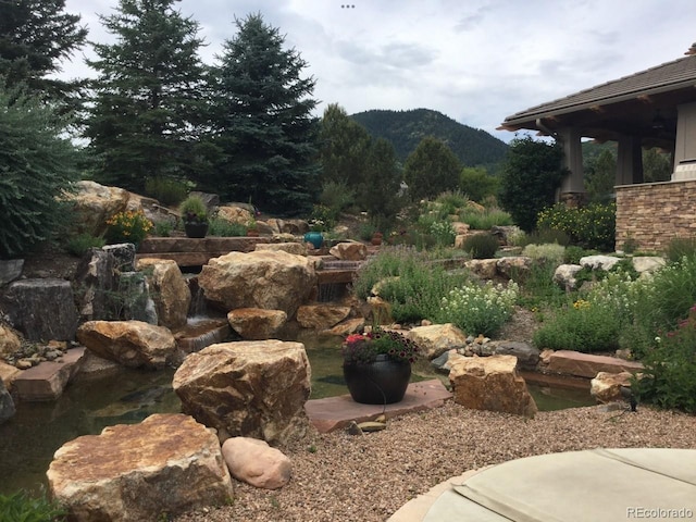 view of yard featuring a mountain view