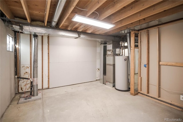 basement featuring gas water heater