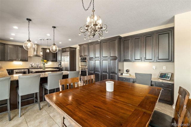 dining space with light tile patterned flooring