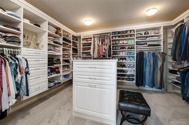 spacious closet featuring light carpet