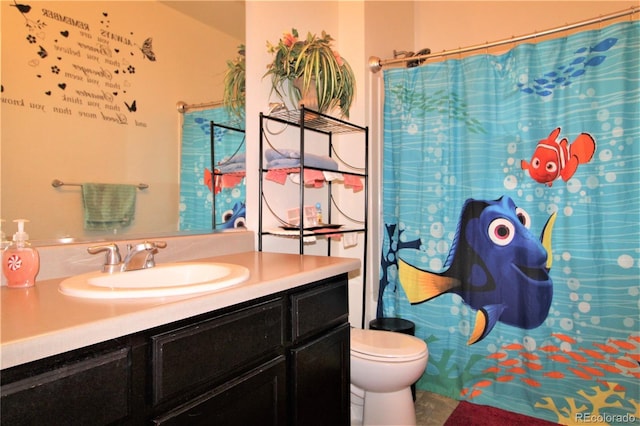 713 Indigo St, Brighton, CO 80603 - bathroom with vanity and a shower with shower curtain