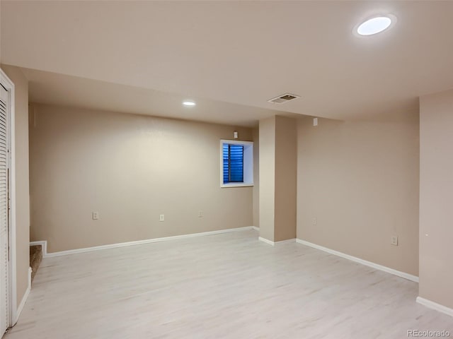 3540 E 5th Ave, Denver, CO 80206 - finished below grade area featuring light wood-style flooring, baseboards, and recessed lighting