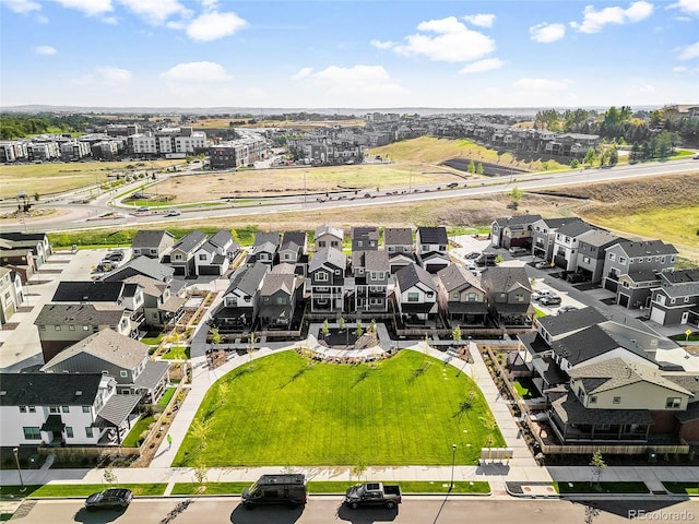 birds eye view of property with a residential view
