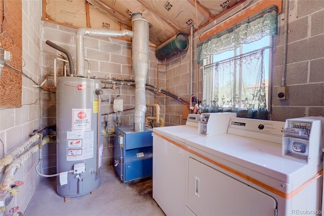 1291 W 3rd Ave, Broomfield, CO 80020 - laundry area with laundry area, water heater, separate washer and dryer, and concrete block wall