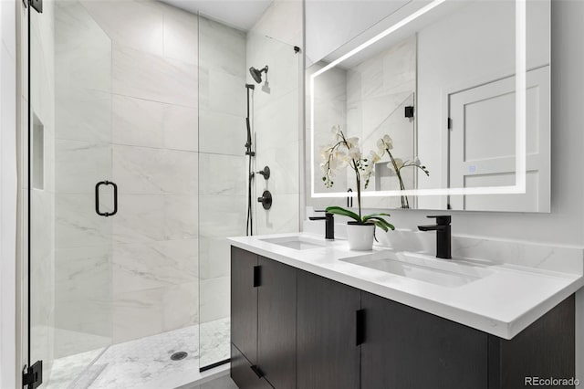 1250 Yates St, Denver, CO 80204 - full bathroom with double vanity and a stall shower