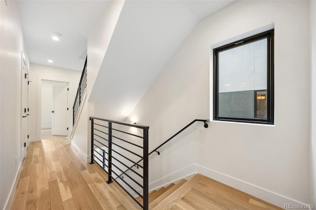 1735 Lowell Blvd, Denver, CO 80204 - staircase with recessed lighting, baseboards, and wood finished floors