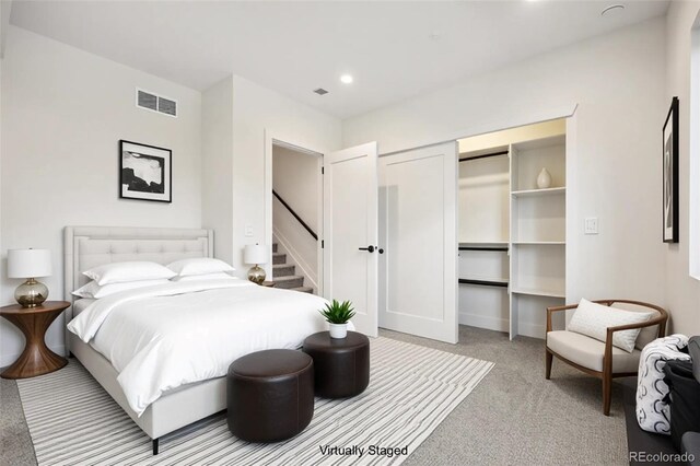 1735 Lowell Blvd, Denver, CO 80204 - bedroom with visible vents, carpet flooring, recessed lighting, and a closet