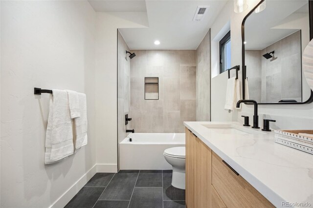 1735 Lowell Blvd, Denver, CO 80204 - bathroom featuring visible vents, tile patterned floors, baseboards, vanity, and toilet