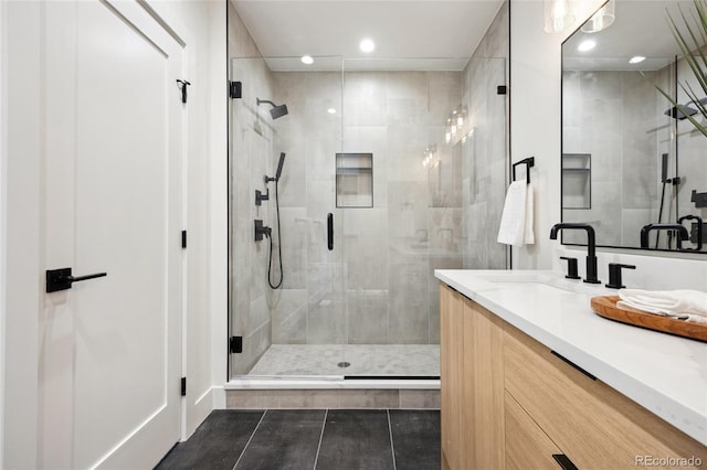 1735 Lowell Blvd, Denver, CO 80204 - bathroom featuring vanity, recessed lighting, and a stall shower