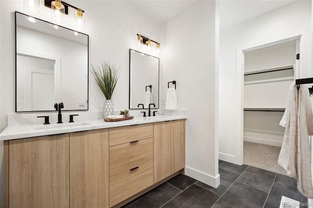 1735 Lowell Blvd, Denver, CO 80204 - bathroom with a sink, baseboards, double vanity, and a spacious closet