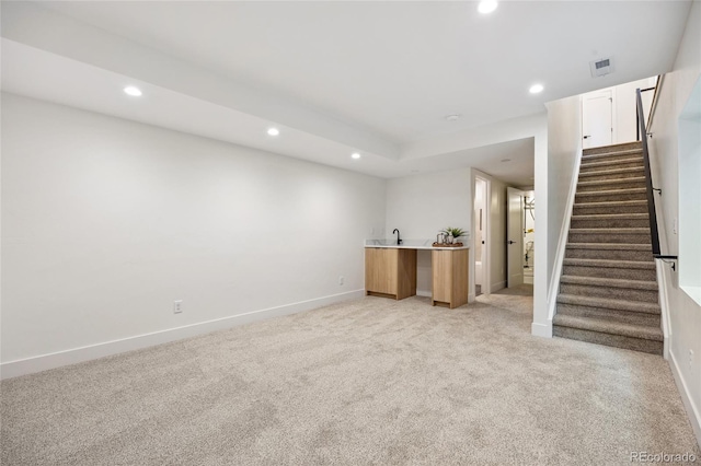1735 Lowell Blvd, Denver, CO 80204 - interior space with light carpet, recessed lighting, wet bar, and visible vents
