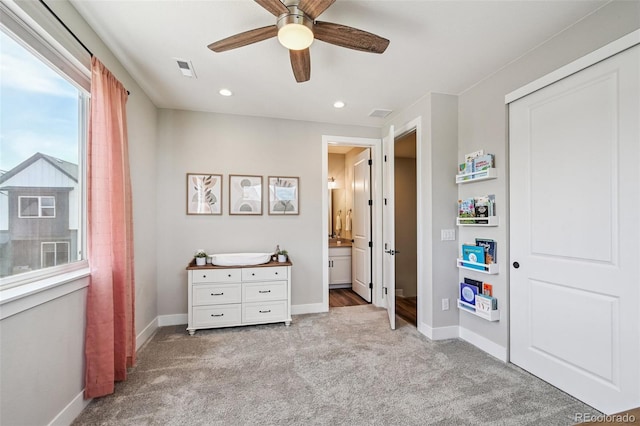 12320 W 51st Ave, Wheat Ridge, CO 80033 - bedroom featuring carpet flooring, a closet, recessed lighting, a ceiling fan, and ensuite bath