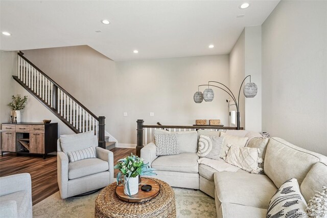 12320 W 51st Ave, Wheat Ridge, CO 80033 - living room with wood finished floors, recessed lighting, and stairway