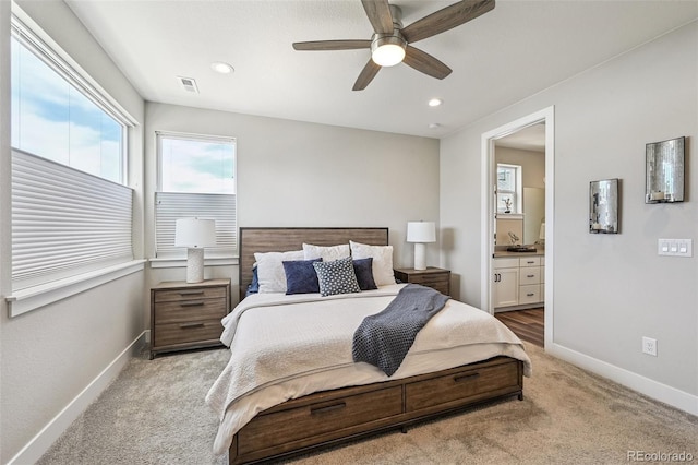 12320 W 51st Ave, Wheat Ridge, CO 80033 - bedroom featuring carpet flooring, ensuite bathroom, a ceiling fan, and recessed lighting