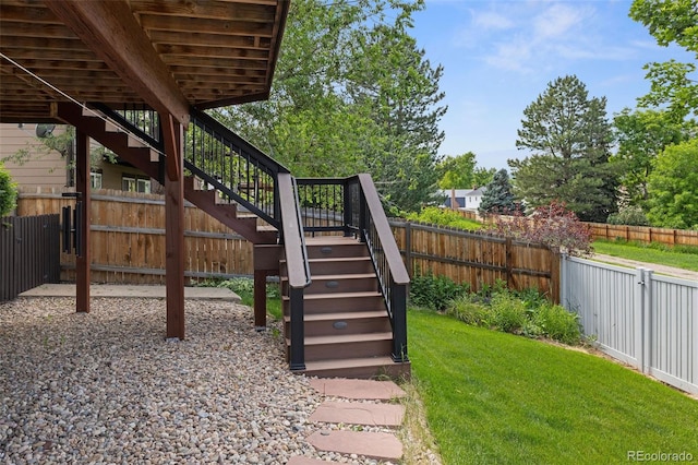 12277 W Chenango Dr, Morrison, CO 80465 - fenced backyard featuring stairs