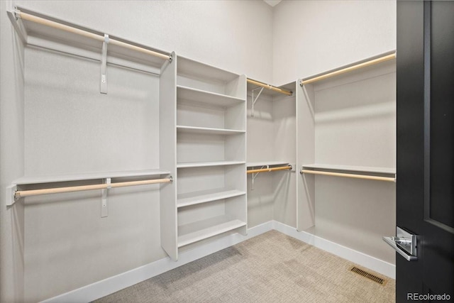 walk in closet with light colored carpet