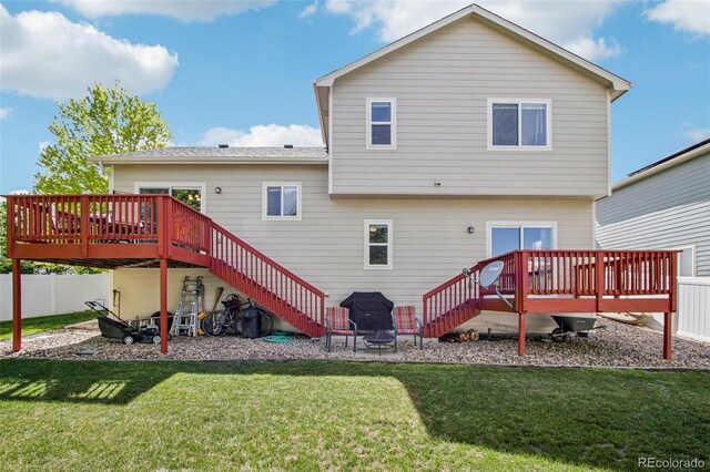16304 10th St, Mead, CO 80542 - back of property with a wooden deck and stairway