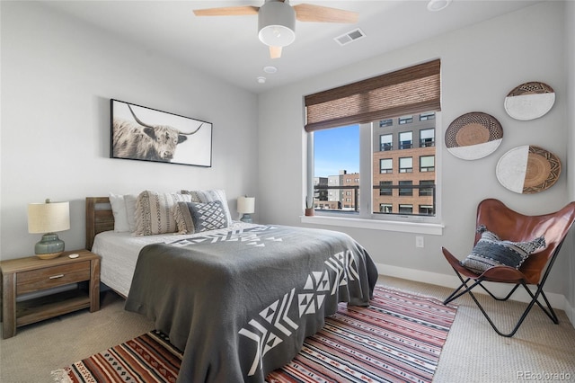 bedroom with carpet flooring and ceiling fan