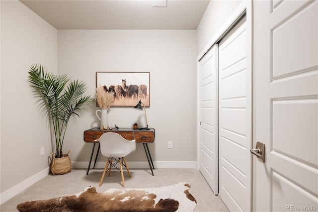 view of carpeted home office