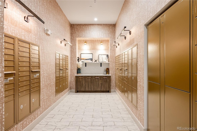 bathroom featuring mail boxes