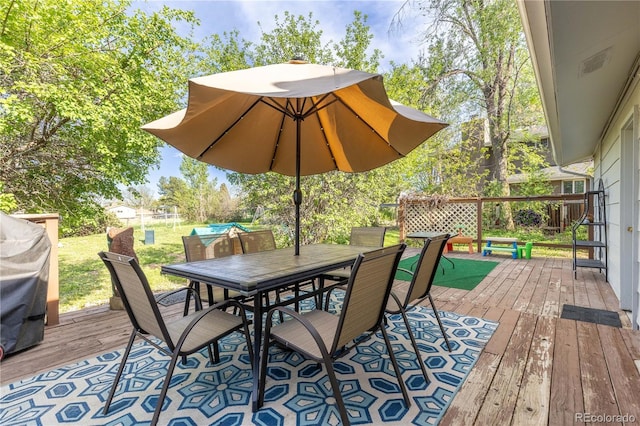 4374 E Peakview Cir, Centennial, CO 80121 - wooden terrace featuring outdoor dining area